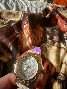 Technomarine Rose Gold Watch with Purple & White Strap